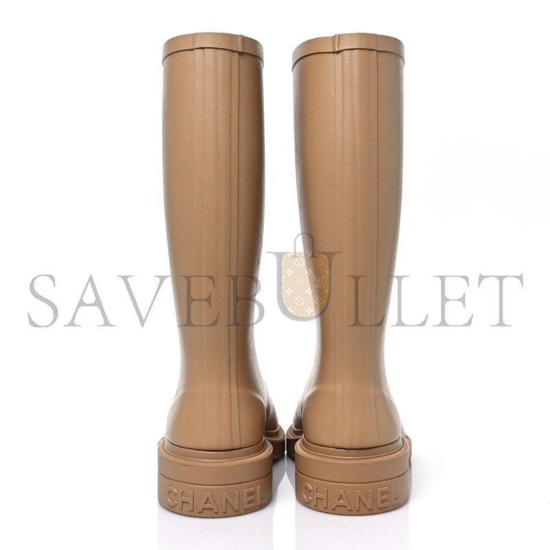 Ch*el caoutchouk cc high boots beige
